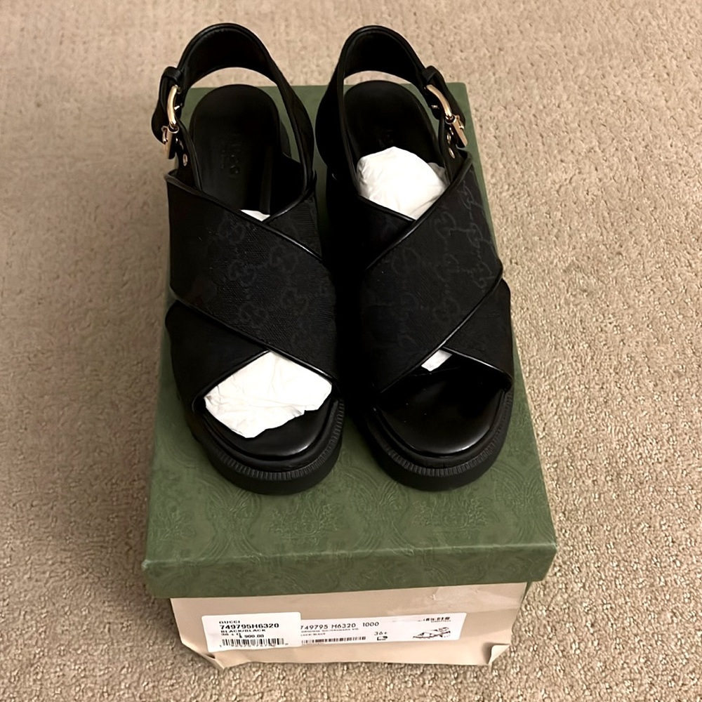 Gucci Monogram Granada Kid Heel Sandal